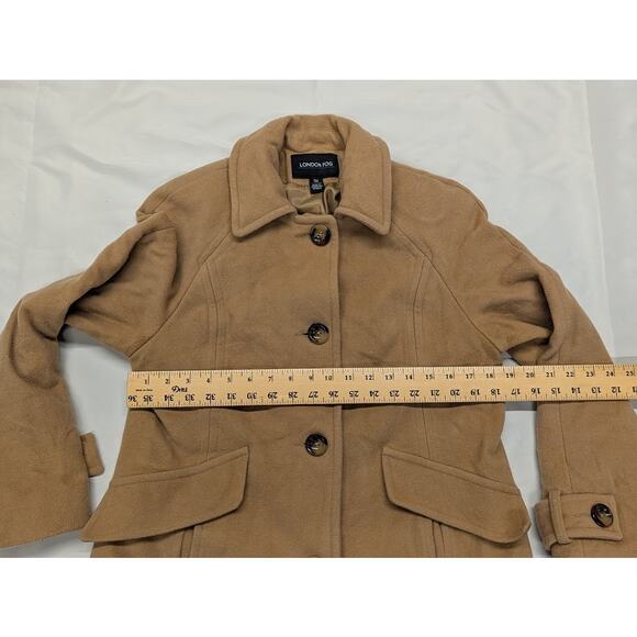 London Fog Winter Pea Coat Button Up Wool Blend Tan/Beige Women's sz Small - Picture 5 of 12